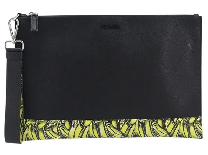 Saffiano Borsa a pochette PRADA in pelle Safiano Nero Argento Auth 206786M - vista 2