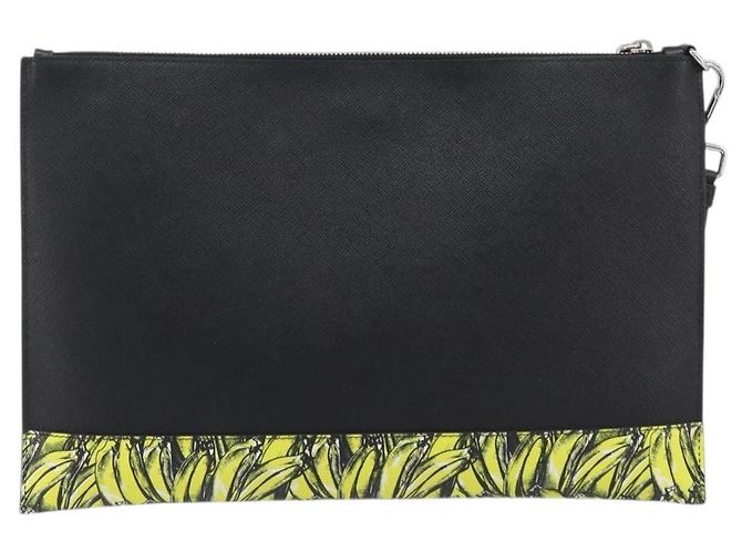 Saffiano Borsa a pochette PRADA in pelle Safiano Nero Argento Auth 206786M - vista 3