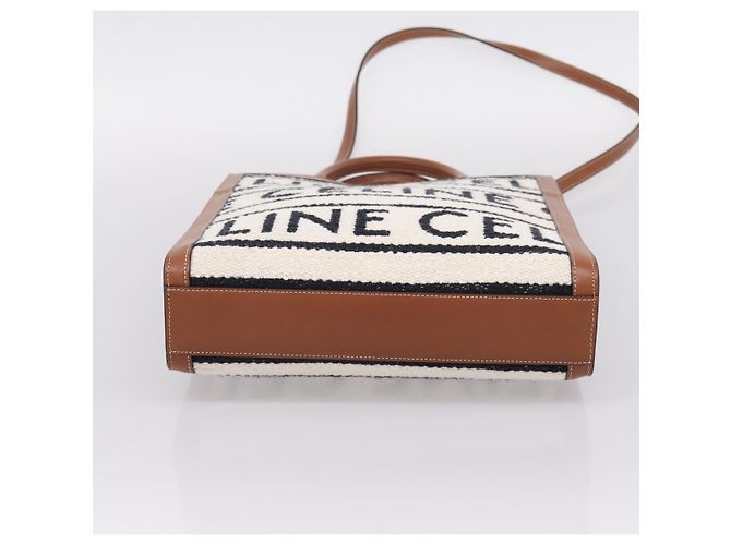Céline CELINE Small Vertical Cabas Handtasche Canvas 2way Ivory Gold Auth 206883M Golden Roh - Ansicht 11