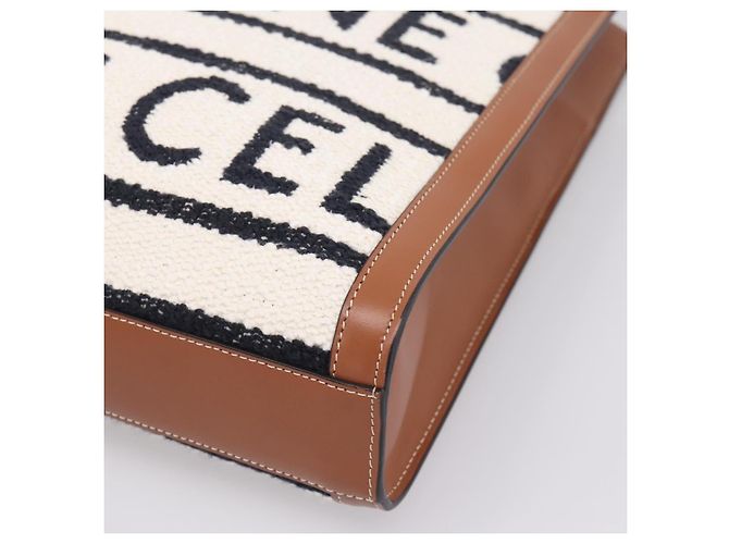 Céline CELINE Small Vertical Cabas Handtasche Canvas 2way Ivory Gold Auth 206883M Golden Roh - Ansicht 12