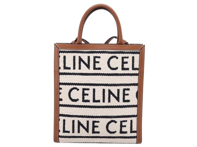 Céline CELINE Small Vertical Cabas Handtasche Canvas 2way Ivory Gold Auth 206883M Golden Roh - Ansicht 2