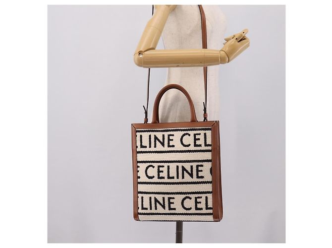 Céline CELINE Small Vertical Cabas Handtasche Canvas 2way Ivory Gold Auth 206883M Golden Roh - Ansicht 23