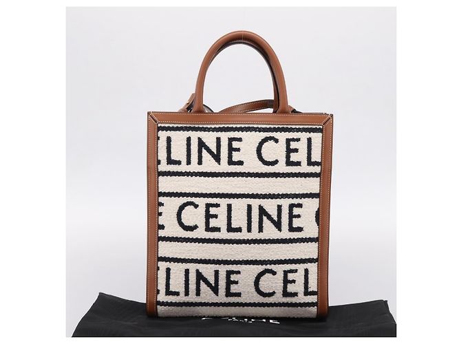 Céline CELINE Small Vertical Cabas Handtasche Canvas 2way Ivory Gold Auth 206883M Golden Roh - Ansicht 24