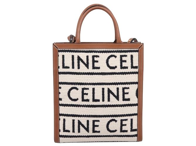 Céline CELINE Small Vertical Cabas Handtasche Canvas 2way Ivory Gold Auth 206883M Golden Roh - Ansicht 3