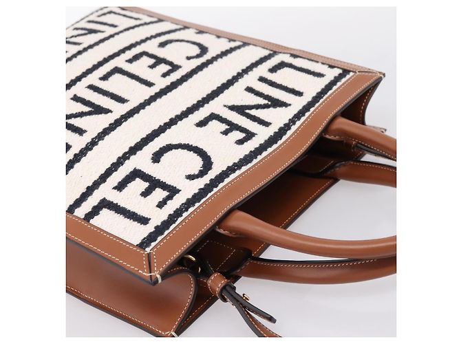 Céline CELINE Small Vertical Cabas Handtasche Canvas 2way Ivory Gold Auth 206883M Golden Roh - Ansicht 6