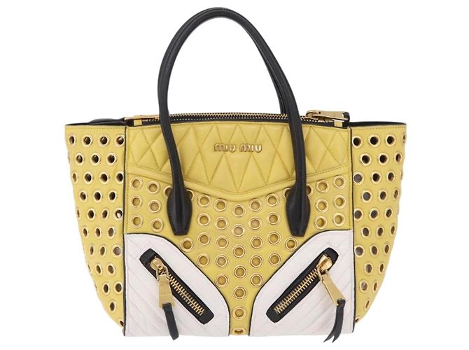 Borsa Miu Miu Biker in pelle 2way Giallo Oro Auth 207612A D'oro - vista 13