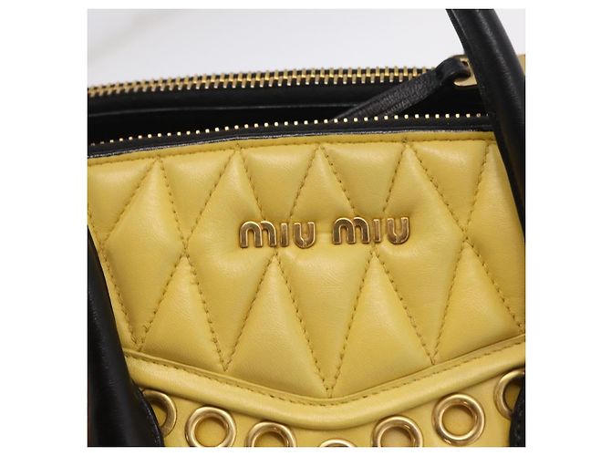 Borsa Miu Miu Biker in pelle 2way Giallo Oro Auth 207612A D'oro - vista 17