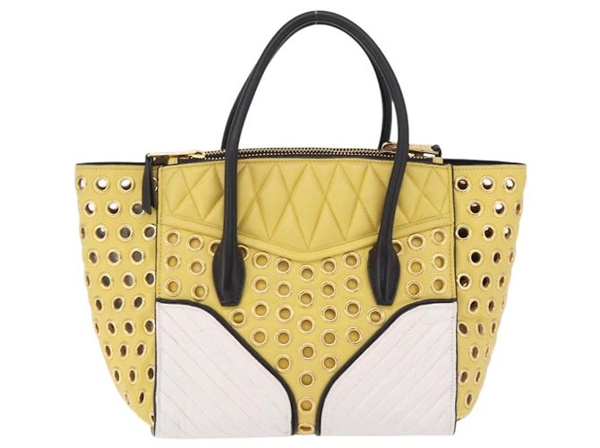 Borsa Miu Miu Biker in pelle 2way Giallo Oro Auth 207612A D'oro - vista 2