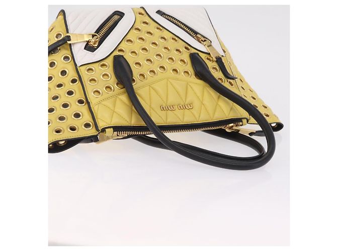 Borsa Miu Miu Biker in pelle 2way Giallo Oro Auth 207612A D'oro - vista 7