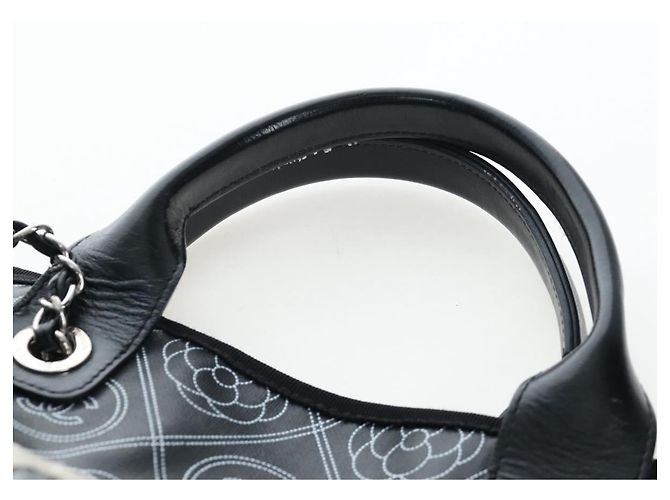 Borsa Tote a Tracolla con Catena CHANEL PVC Canvas 2way Nero Argento CC Auth LN223M - vista 10