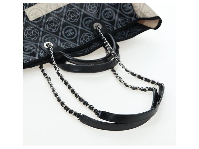 Borsa Tote a Tracolla con Catena CHANEL PVC Canvas 2way Nero Argento CC Auth LN223M - vista 13