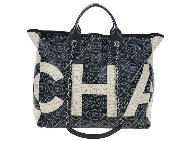 Borsa Tote a Tracolla con Catena CHANEL PVC Canvas 2way Nero Argento CC Auth LN223M - vista 2