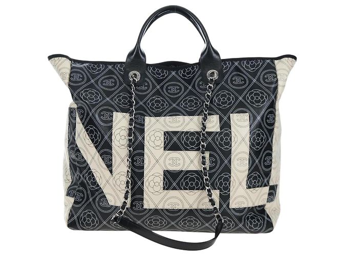 Borsa Tote a Tracolla con Catena CHANEL PVC Canvas 2way Nero Argento CC Auth LN223M - vista 3