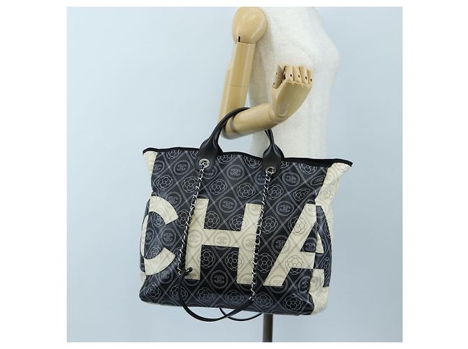 Borsa Tote a Tracolla con Catena CHANEL PVC Canvas 2way Nero Argento CC Auth LN223M - vista 32