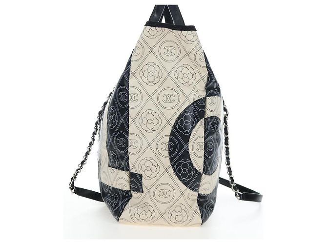 Borsa Tote a Tracolla con Catena CHANEL PVC Canvas 2way Nero Argento CC Auth LN223M - vista 4