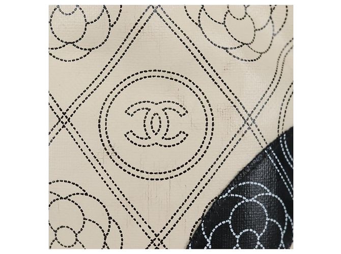 Borsa Tote a Tracolla con Catena CHANEL PVC Canvas 2way Nero Argento CC Auth LN223M - vista 5