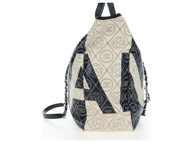 Borsa Tote a Tracolla con Catena CHANEL PVC Canvas 2way Nero Argento CC Auth LN223M - vista 6