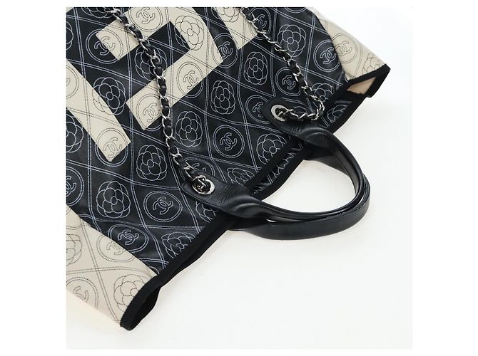 Borsa Tote a Tracolla con Catena CHANEL PVC Canvas 2way Nero Argento CC Auth LN223M - vista 8