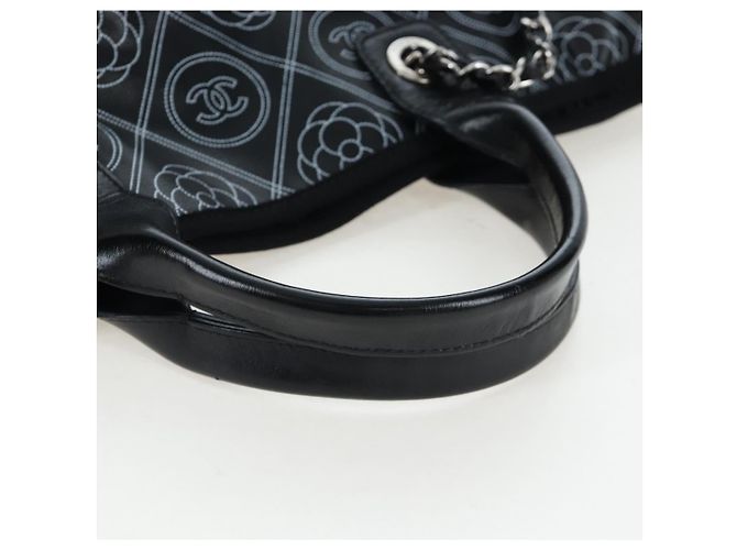Borsa Tote a Tracolla con Catena CHANEL PVC Canvas 2way Nero Argento CC Auth LN223M - vista 9