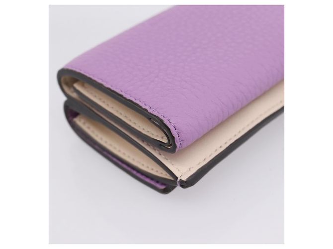 Portafoglio Compatto FENDI Peek A Boo in Pelle Viola Argento 8M0426 Auth LN099M Porpora - vista 11