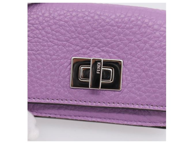 Portafoglio Compatto FENDI Peek A Boo in Pelle Viola Argento 8M0426 Auth LN099M Porpora - vista 12