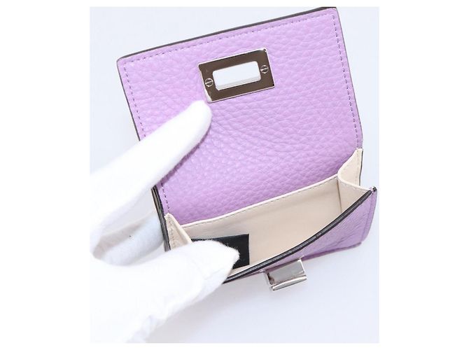 Portafoglio Compatto FENDI Peek A Boo in Pelle Viola Argento 8M0426 Auth LN099M Porpora - vista 13