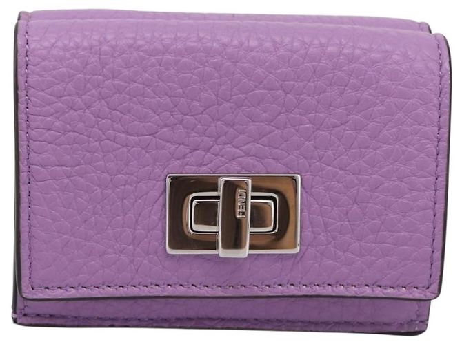 Portafoglio Compatto FENDI Peek A Boo in Pelle Viola Argento 8M0426 Auth LN099M Porpora - vista 2