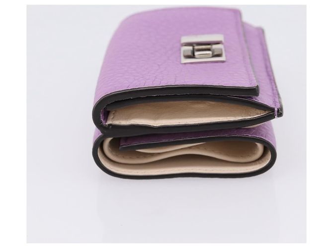 Portafoglio Compatto FENDI Peek A Boo in Pelle Viola Argento 8M0426 Auth LN099M Porpora - vista 4