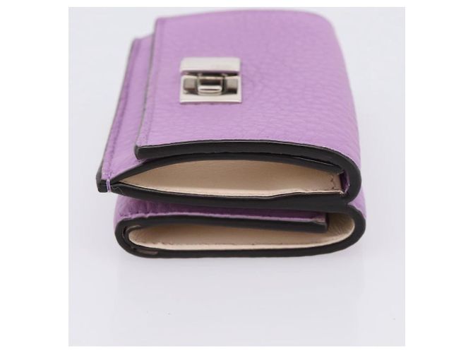Portafoglio Compatto FENDI Peek A Boo in Pelle Viola Argento 8M0426 Auth LN099M Porpora - vista 5