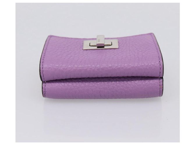 Portafoglio Compatto FENDI Peek A Boo in Pelle Viola Argento 8M0426 Auth LN099M Porpora - vista 6