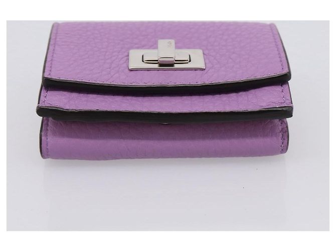 Portafoglio Compatto FENDI Peek A Boo in Pelle Viola Argento 8M0426 Auth LN099M Porpora - vista 7