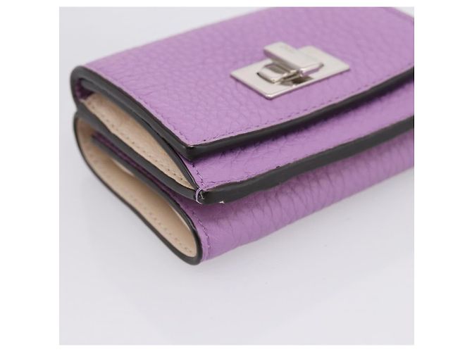 Portafoglio Compatto FENDI Peek A Boo in Pelle Viola Argento 8M0426 Auth LN099M Porpora - vista 9