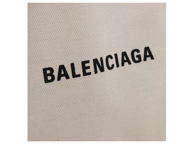 Borsa a Mano Balenciaga Cabas Navy Canvas Bianco Argento 339933 Auth 205373V - vista 17
