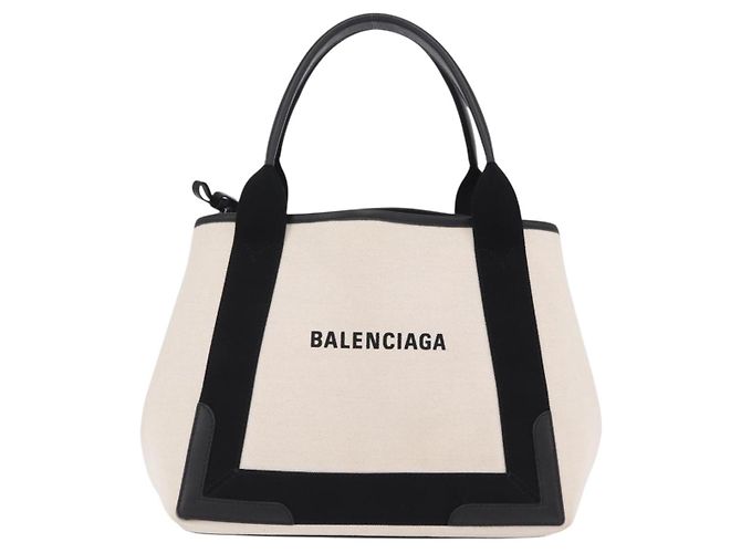 Borsa a Mano Balenciaga Cabas Navy Canvas Bianco Argento 339933 Auth 205373V - vista 2