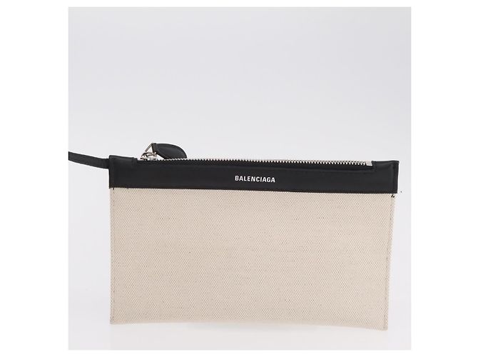 Borsa a Mano Balenciaga Cabas Navy Canvas Bianco Argento 339933 Auth 205373V - vista 23