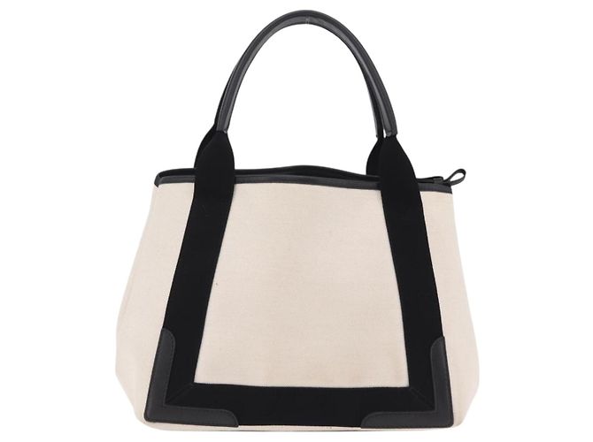 Borsa a Mano Balenciaga Cabas Navy Canvas Bianco Argento 339933 Auth 205373V - vista 3