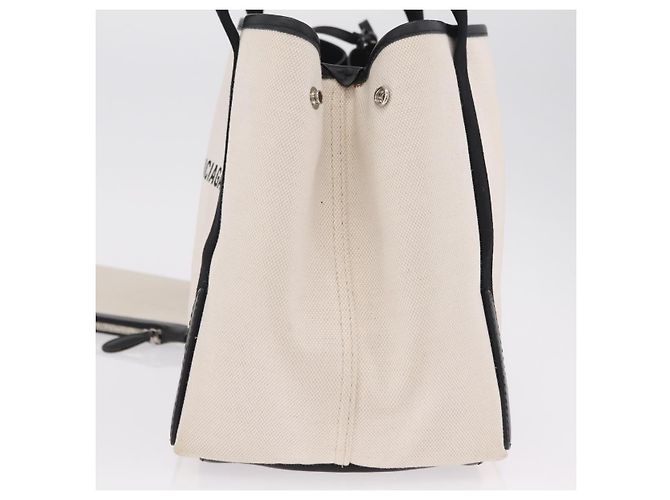 Borsa a Mano Balenciaga Cabas Navy Canvas Bianco Argento 339933 Auth 205373V - vista 5