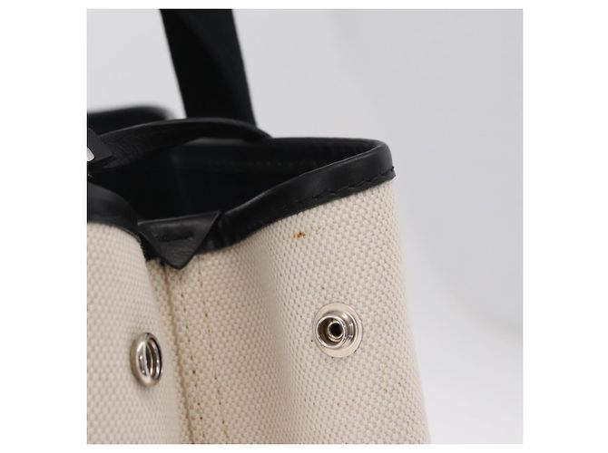 Borsa a Mano Balenciaga Cabas Navy Canvas Bianco Argento 339933 Auth 205373V - vista 7