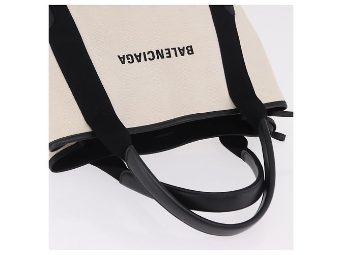 Borsa a Mano Balenciaga Cabas Navy Canvas Bianco Argento 339933 Auth 205373V - vista 8