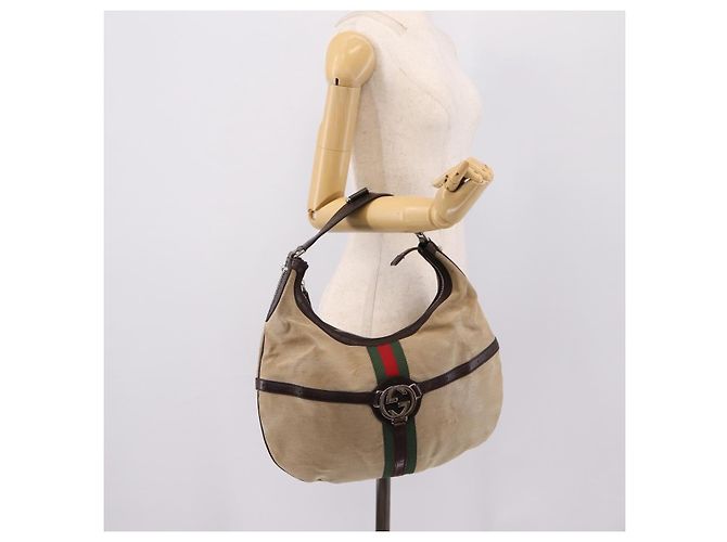 Bolsa de Ombro GUCCI Interlocking G Canvas Beige Silver 114871 Auth 207703 Prata Bege - vista 23