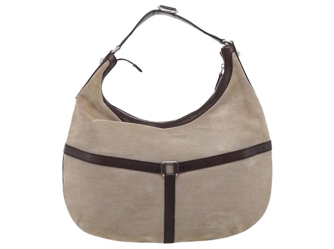 Bolsa de Ombro GUCCI Interlocking G Canvas Beige Silver 114871 Auth 207703 Prata Bege - vista 3