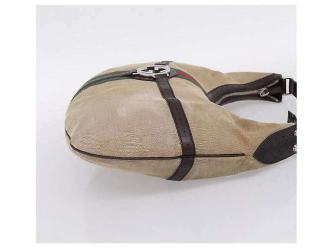 Bolsa de Ombro GUCCI Interlocking G Canvas Beige Silver 114871 Auth 207703 Prata Bege - vista 5
