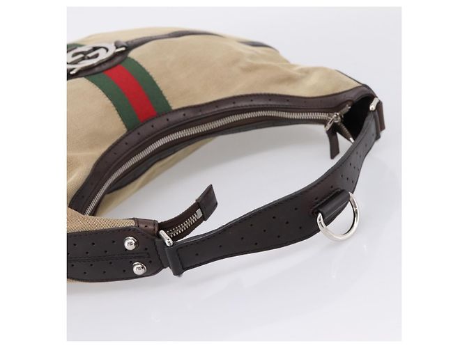Bolsa de Ombro GUCCI Interlocking G Canvas Beige Silver 114871 Auth 207703 Prata Bege - vista 7