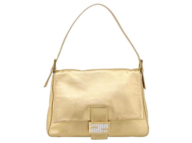 Borsa a tracolla FENDI Mamma Baguette in pelle dorata Auth BA16067SAM D'oro - vista 2