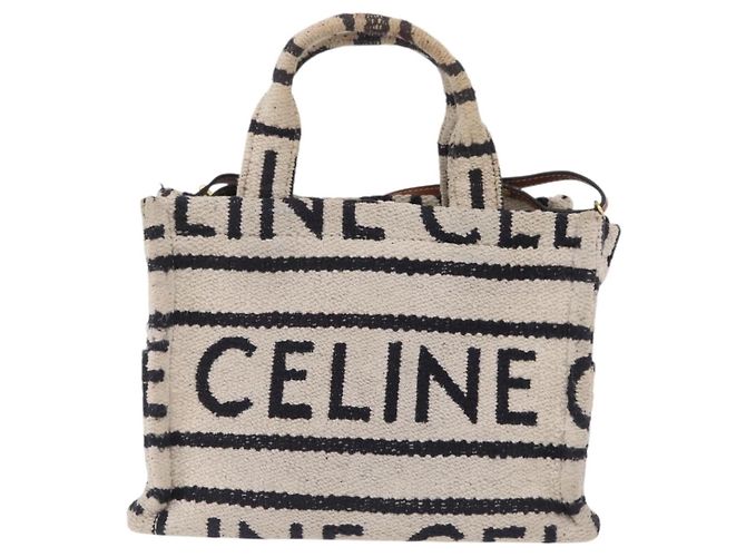 Céline CELINE Small Cabas Tice Hand Bag Canvas 2way White Gold Auth BA15751 Weiß Golden - Ansicht 2