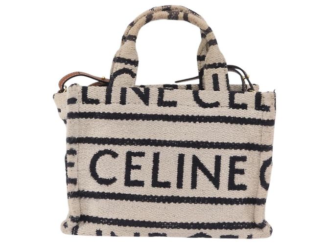 Céline CELINE Small Cabas Tice Hand Bag Canvas 2way White Gold Auth BA15751 Weiß Golden - Ansicht 3