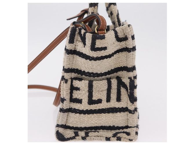 Céline CELINE Small Cabas Tice Hand Bag Canvas 2way White Gold Auth BA15751 Weiß Golden - Ansicht 4