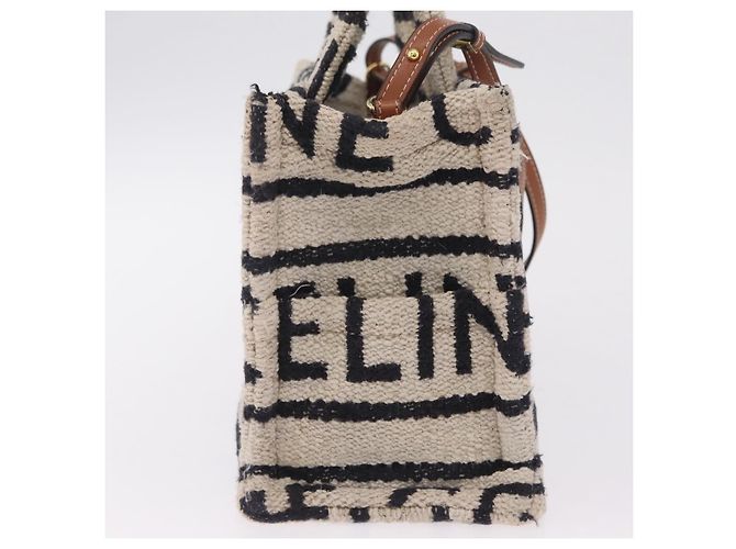 Céline CELINE Small Cabas Tice Hand Bag Canvas 2way White Gold Auth BA15751 Weiß Golden - Ansicht 5