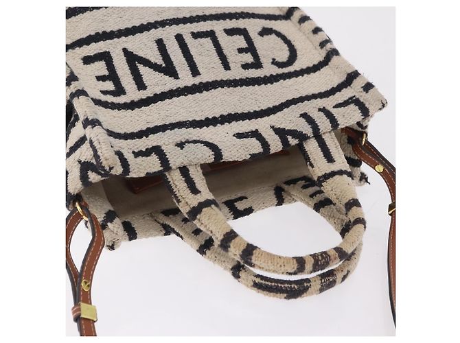 Céline CELINE Small Cabas Tice Hand Bag Canvas 2way White Gold Auth BA15751 Weiß Golden - Ansicht 6
