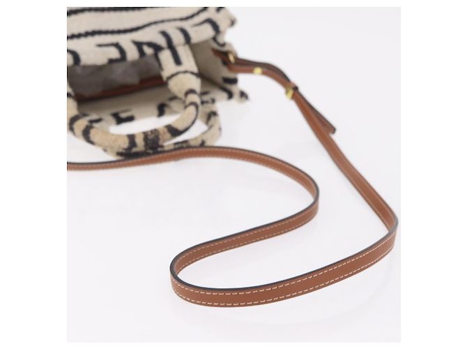Céline CELINE Small Cabas Tice Hand Bag Canvas 2way White Gold Auth BA15751 Weiß Golden - Ansicht 9